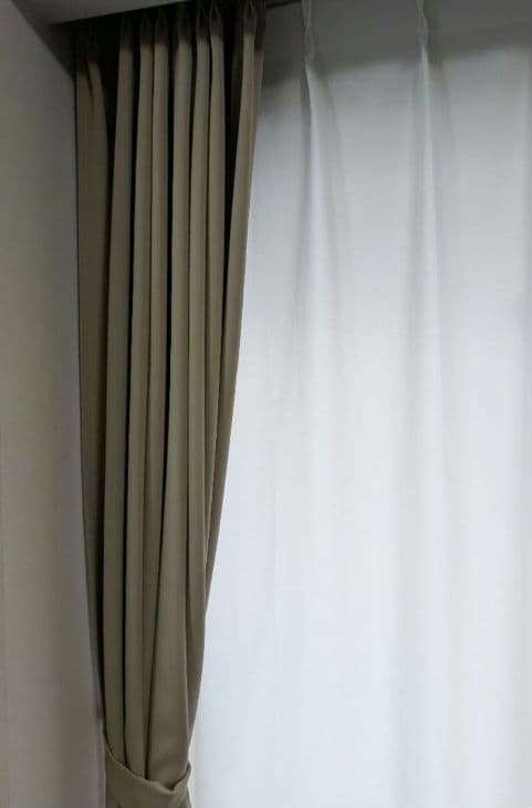 フェデポリマーブル カーテンセット 防炎 ベージュ レース ドレープ 4枚セット