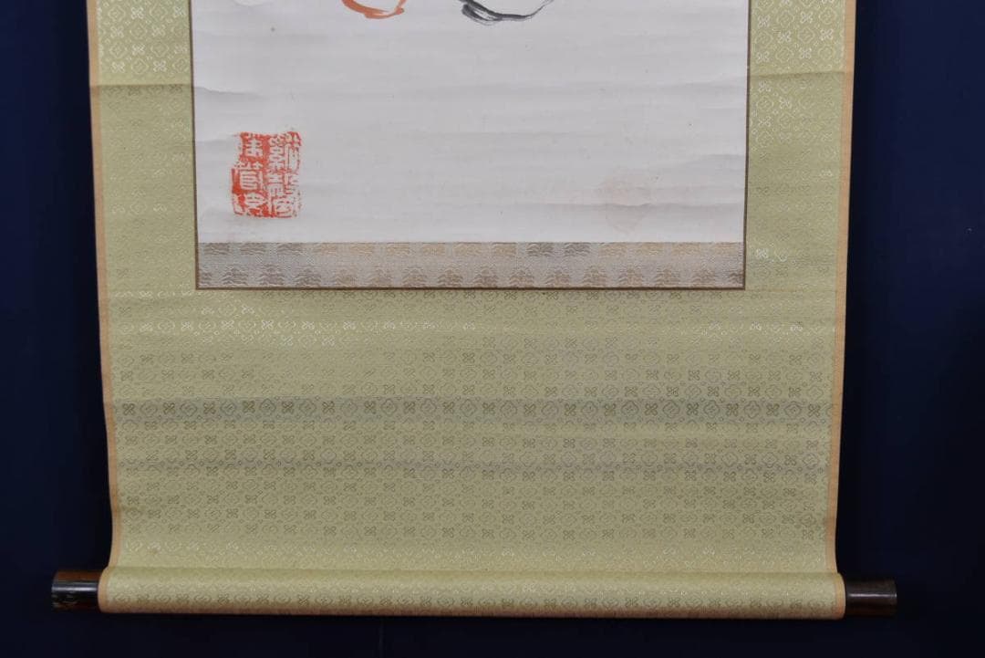 【真作】拈華/達磨画賛/ダルマ図/ねんげ/掛軸☆宝船☆AB-331