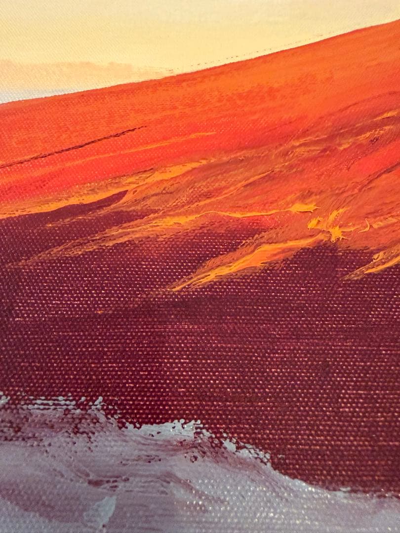 永田金吾 作 赤富士 油彩画 額装入り 直筆サイン・画題紙付き