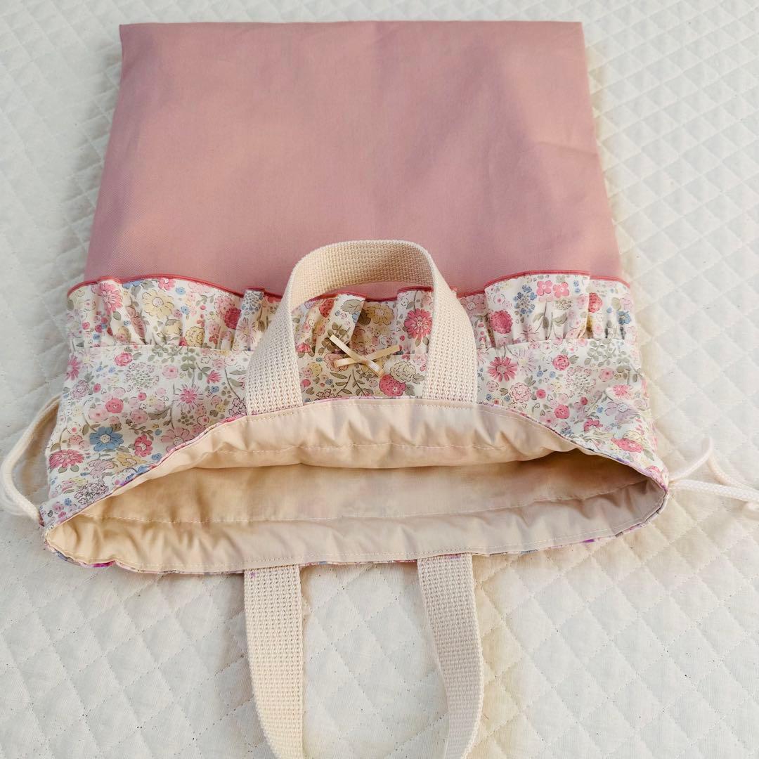 にこ　ハンドメイド　ハート　キルティング　女の子　花柄　レッスンバッグ