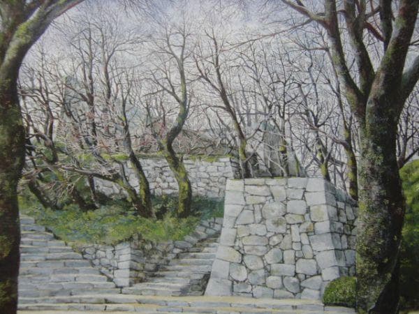 植月正紀【津山・鶴山公園】希少画集画、状態良好、新品高級額装付