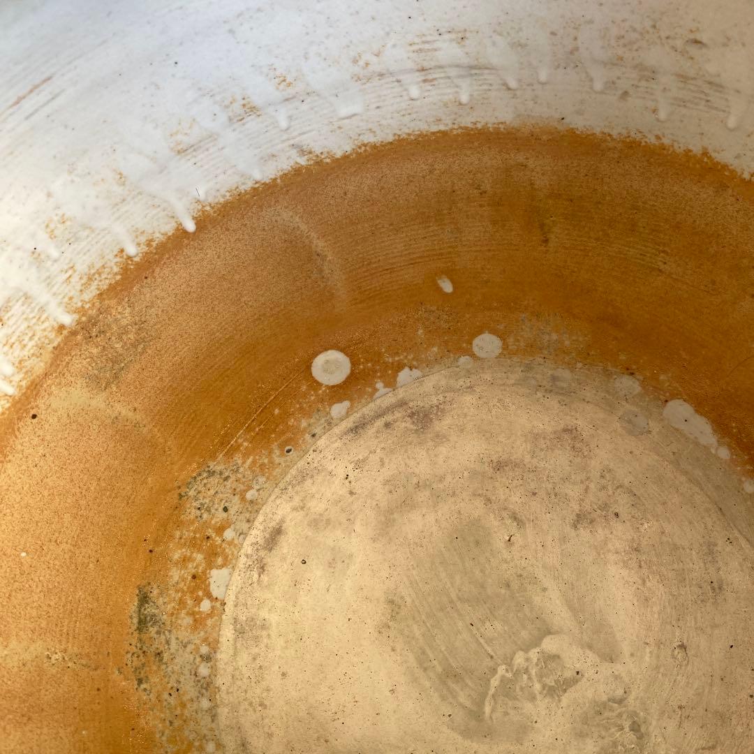 中国古玩　青系花柄陶器製水鉢37cm28cm