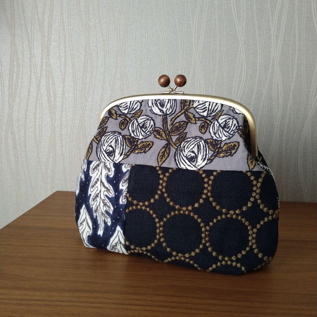 new❣ 木玉口金 パッチワークがま口バッグ☆ミナペルホネン ハンドメイド