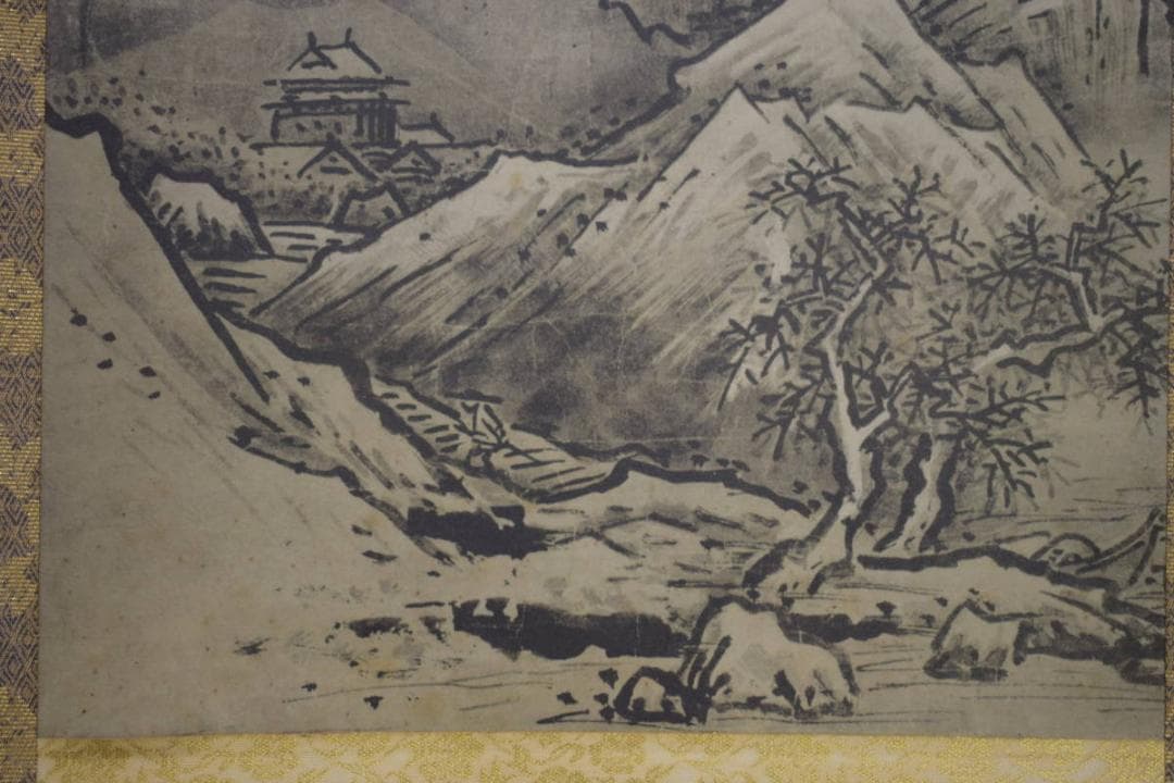 複製/雪舟/等楊/秋冬山水図/桐共箱付/布袋屋掛軸HI-990