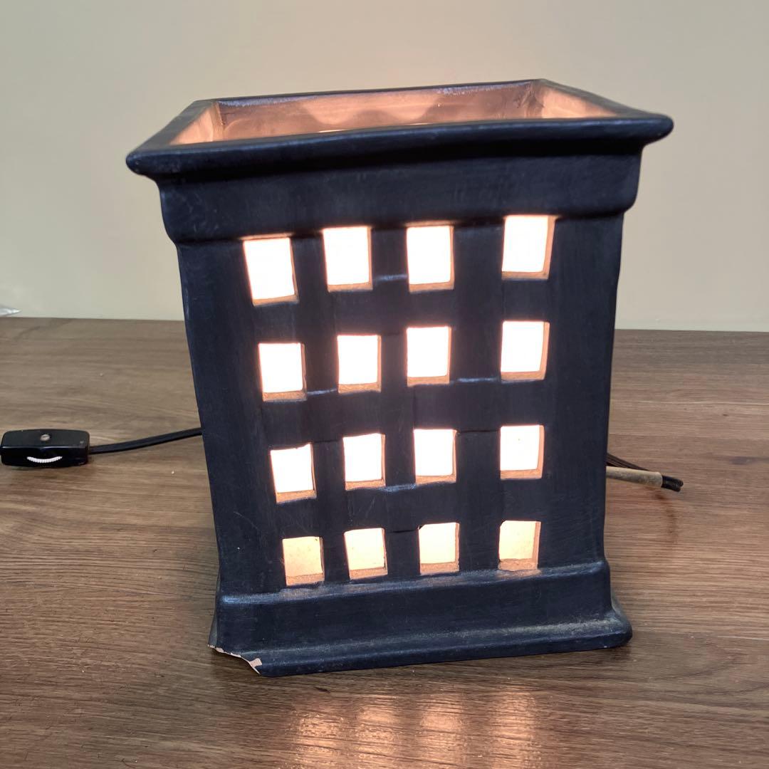 D-2 アンティーク調 陶器製 格子行燈（あんどん）風 置照明 ナイトランプ