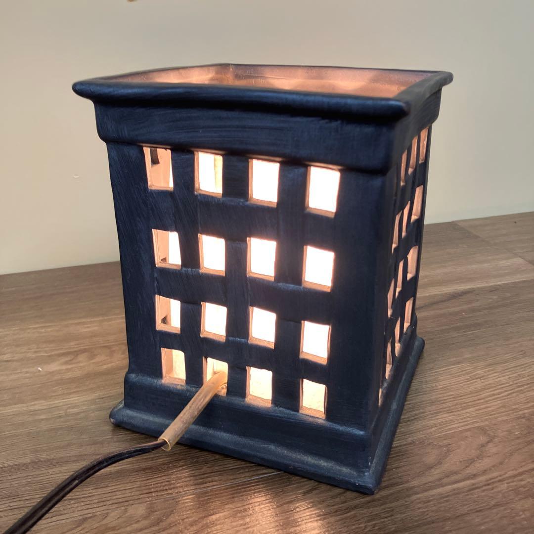 D-2 アンティーク調 陶器製 格子行燈（あんどん）風 置照明 ナイトランプ