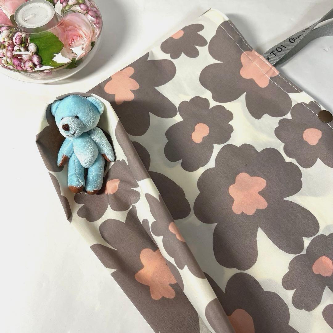 モチむぎ☘️エコバッグ　北欧風グレージュ大花柄　撥水　ミニバッグ付き