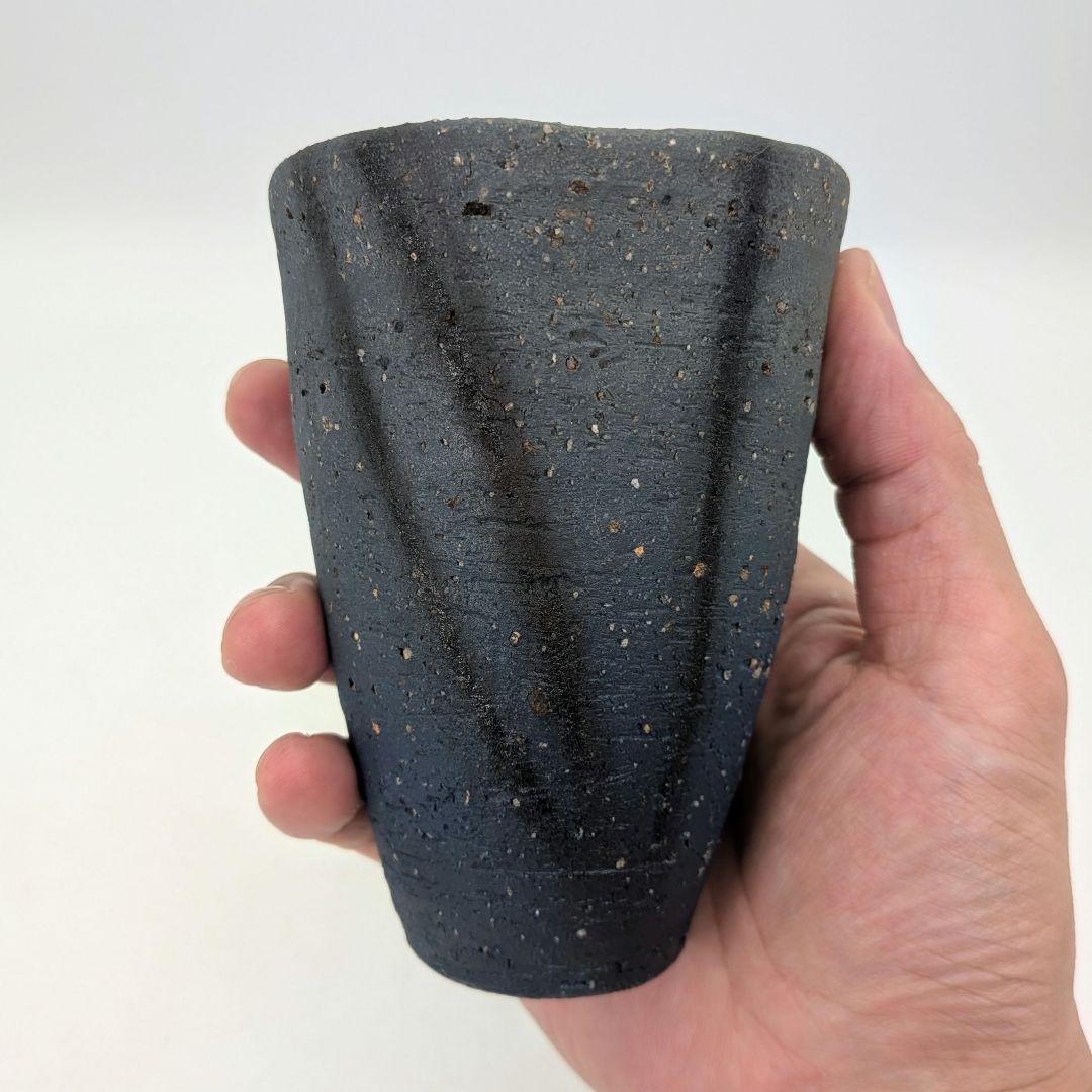 鈴木篤夫 備前焼 青備前フリーカップB 黒襷 コップ ビアマグ 酒器 麦酒呑