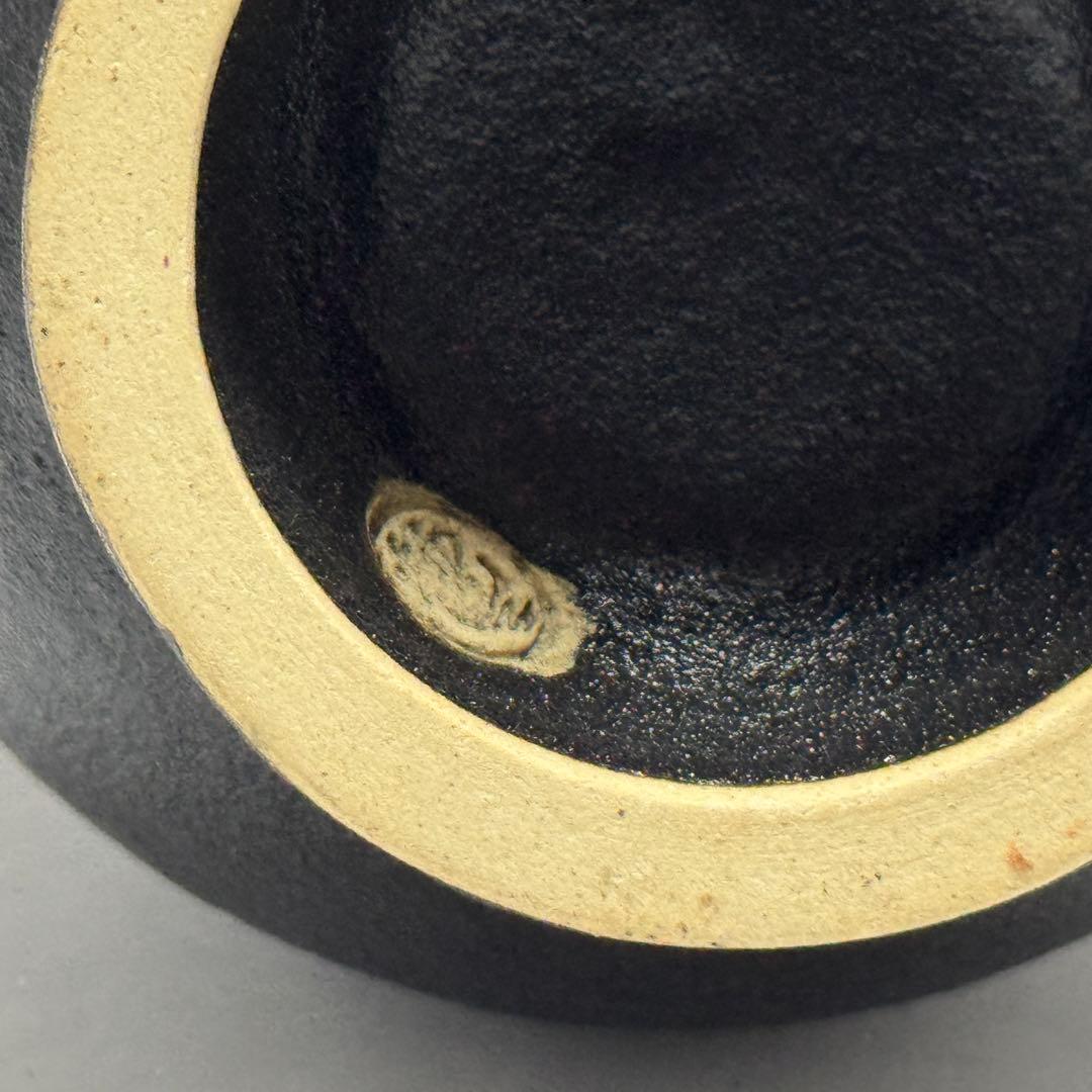 茶道具 二代 寒川栖豊 紀州焼 葵窯 那智黒 三彩 瓢形 花入 共箱 茶道