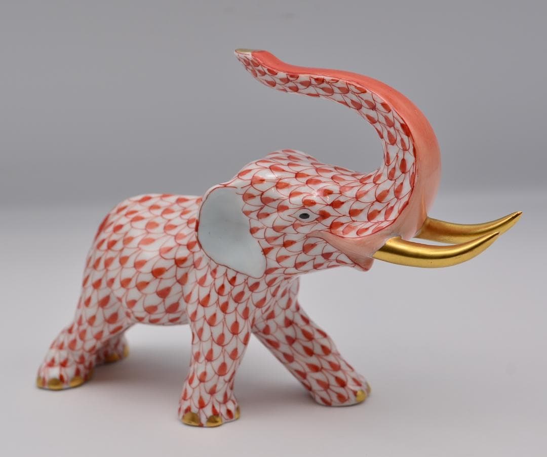 ヘレンド ラズベリー フィッシュネット エレファント 24K ゴールド 牙付き