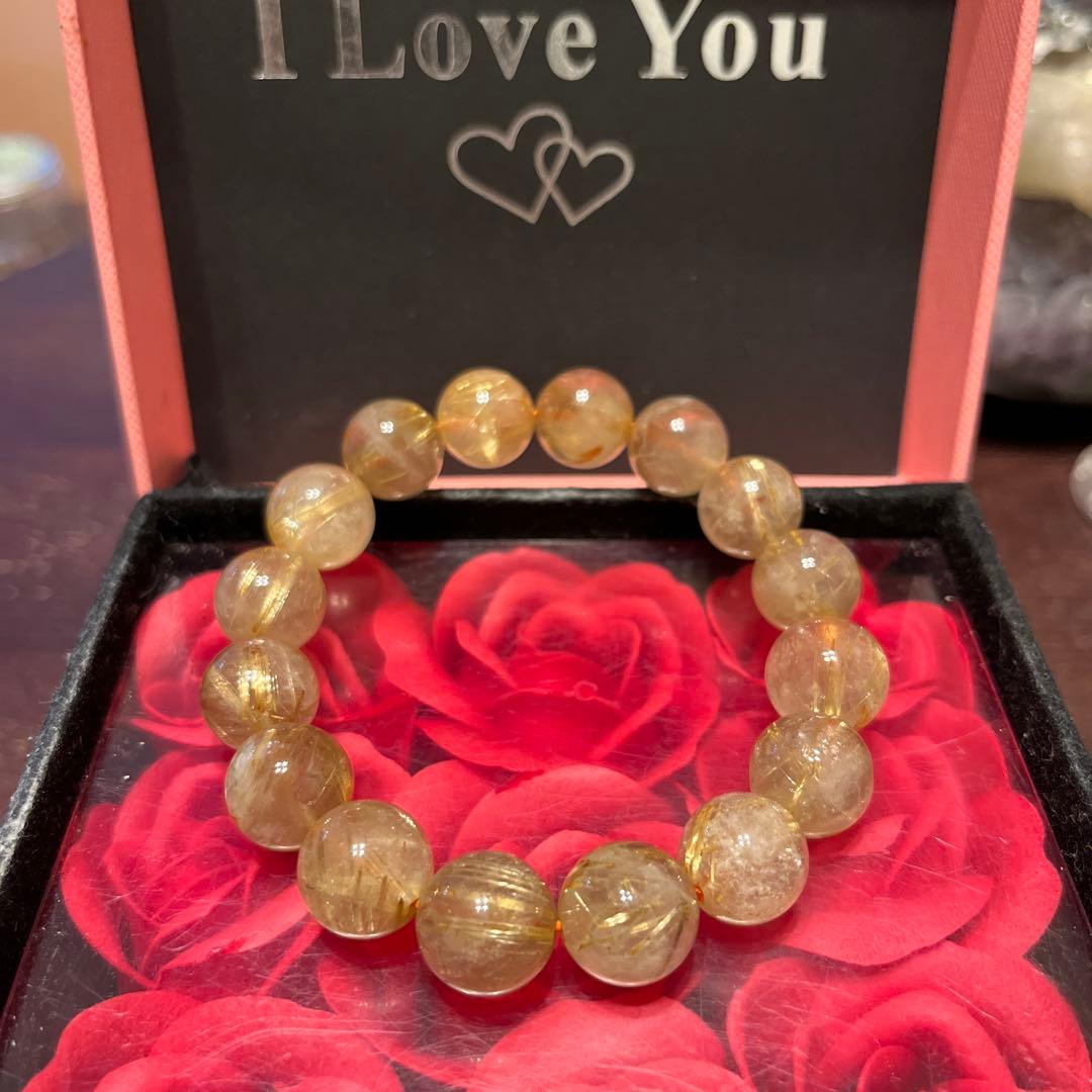 天然石ブレスレット　ゴールドルチルクォーツ　タイチンルチルクォーツ　大玉