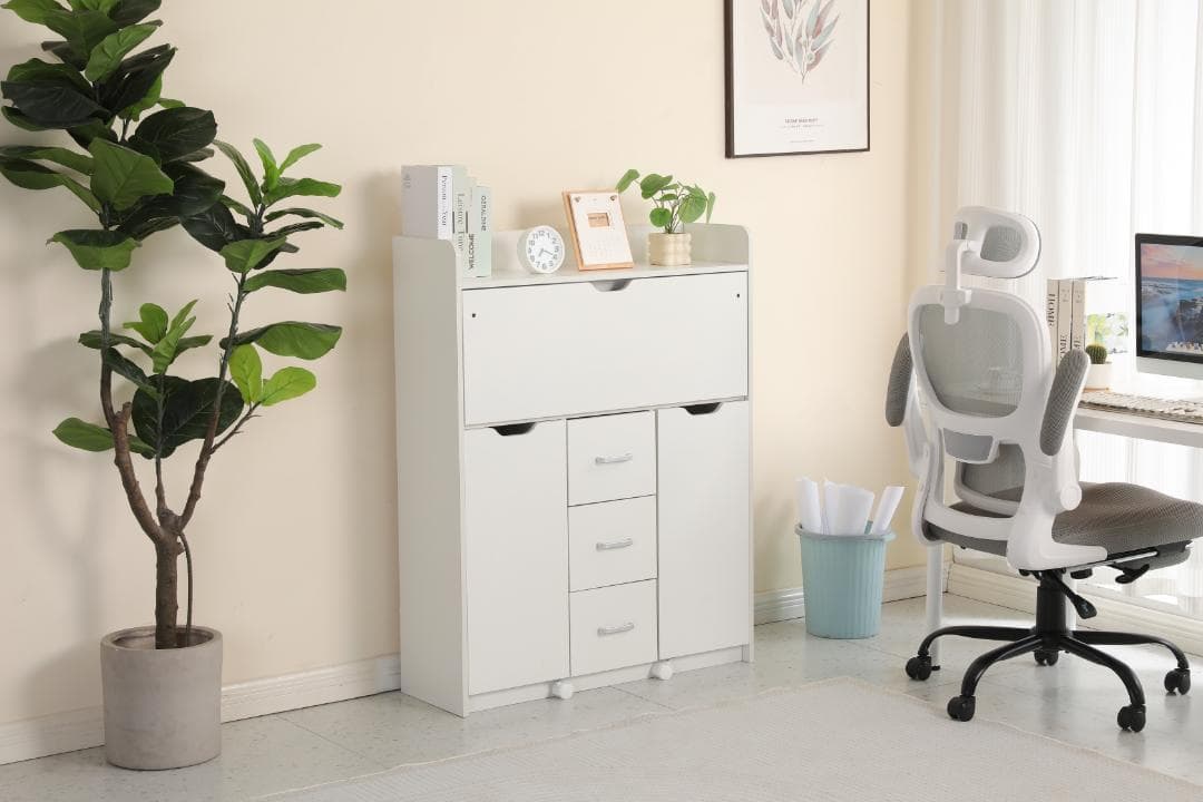 【ホワイト】学習机デスクパソコンデスク勉強机折り畳み天板引き出pcデスク