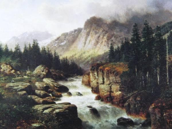 エンゲルハルト、山間の流れ、希少画集の一頁、 新品高級額装付