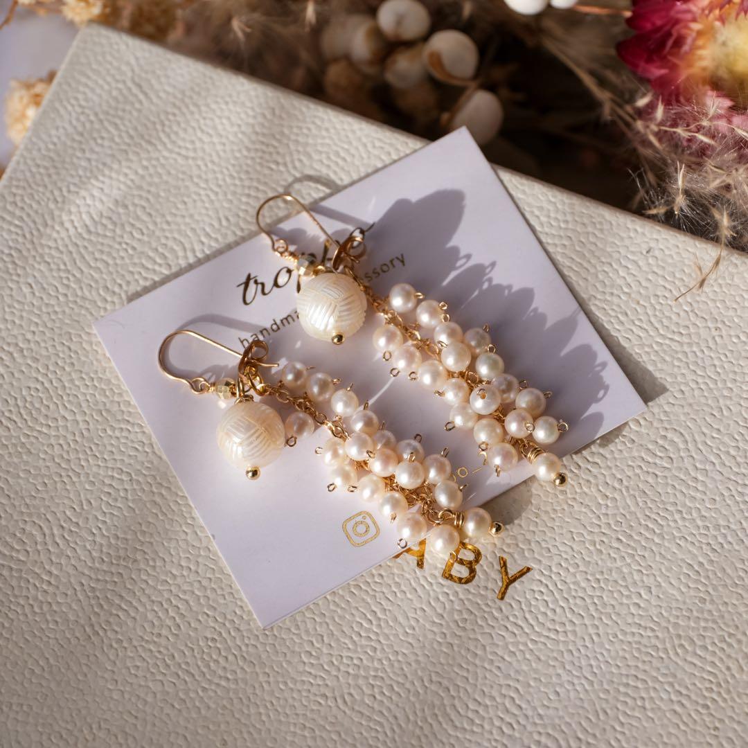 2way♦︎14kgf淡水パールカービングピアス